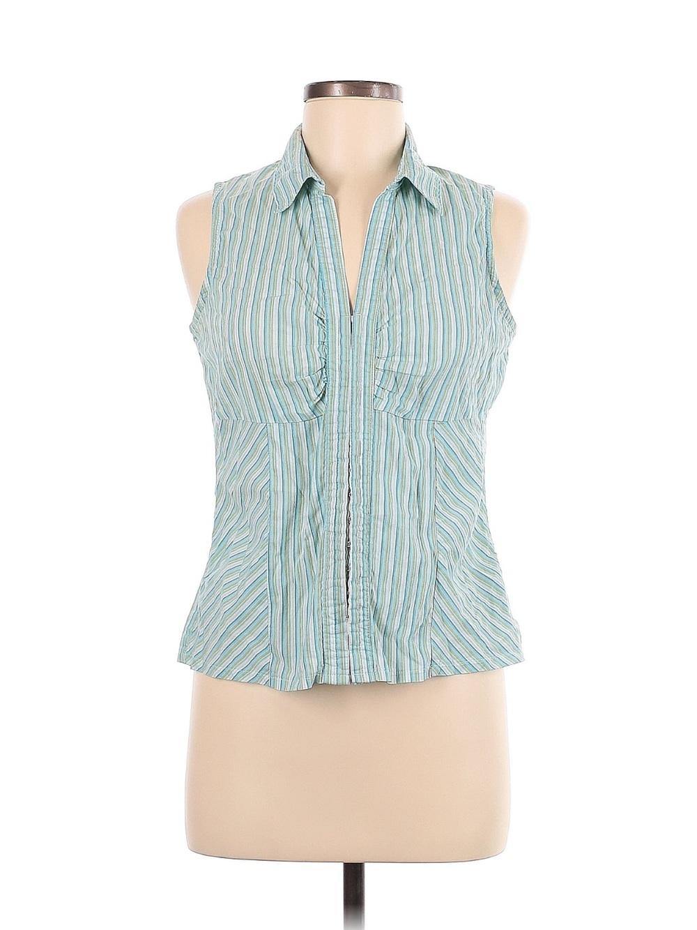 Faded Glory Mint & White Striped Sleeveless Button-Up Camisole